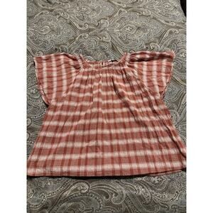 Madewell Plaid Shirred-Neck Boxy Oversized Top Size M